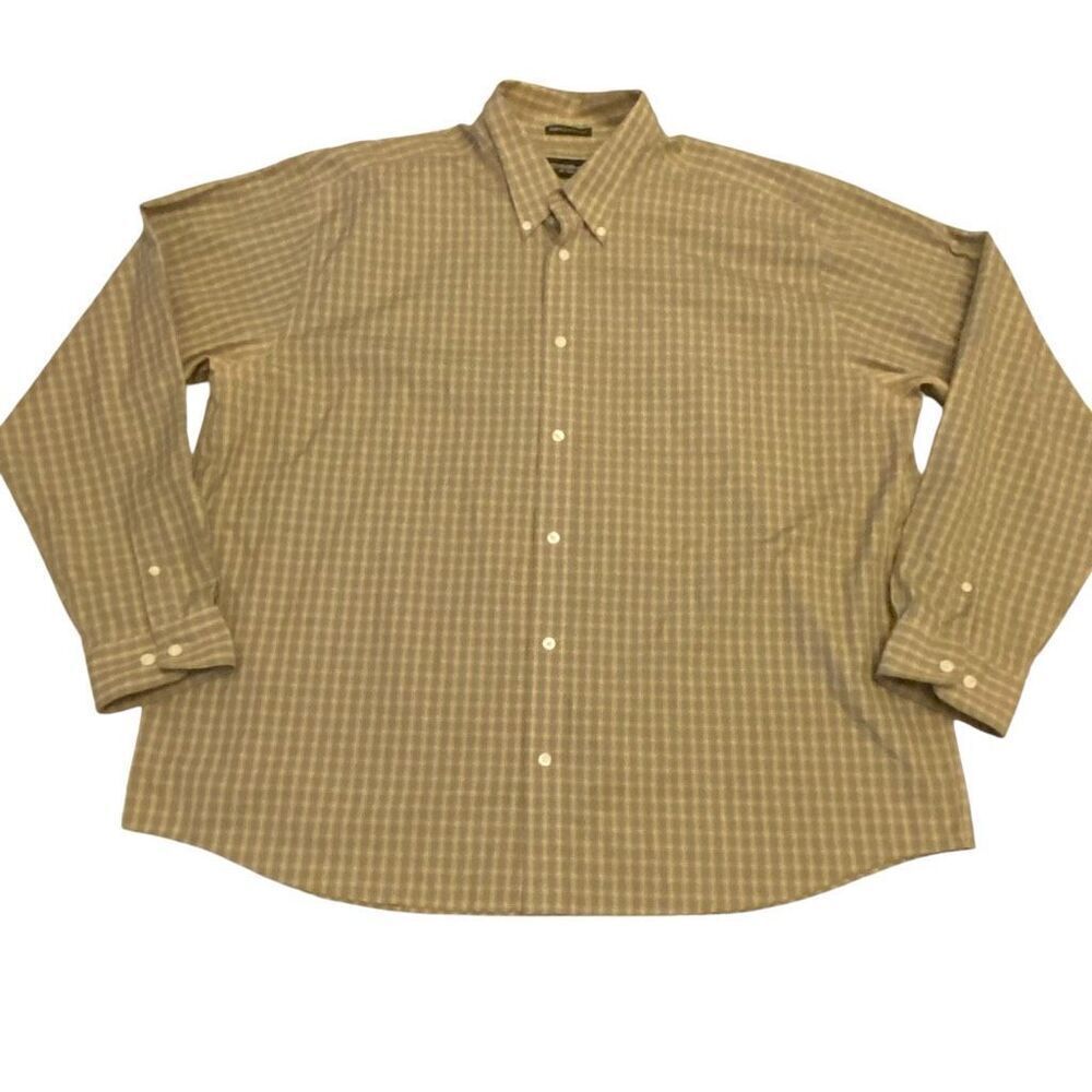 Eddie Bauer Olive Checked Long Sleeve Button Down Shirt Sz‎ XXL